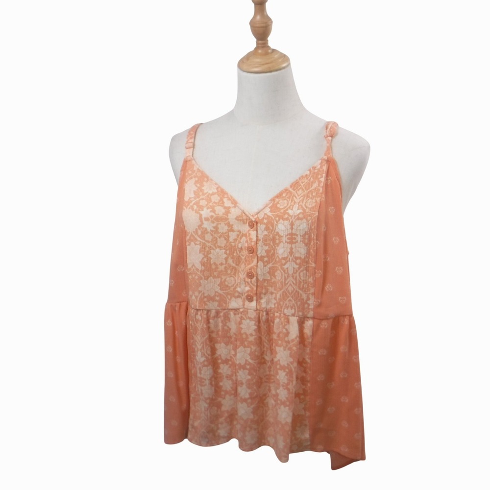 Torrid Womens 2X Peach Floral Babydoll Cami Top V-Neck Button Front Sleeveless